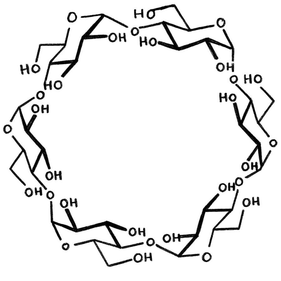 Line illustration of the alpha-cyclodextrin ring molecule